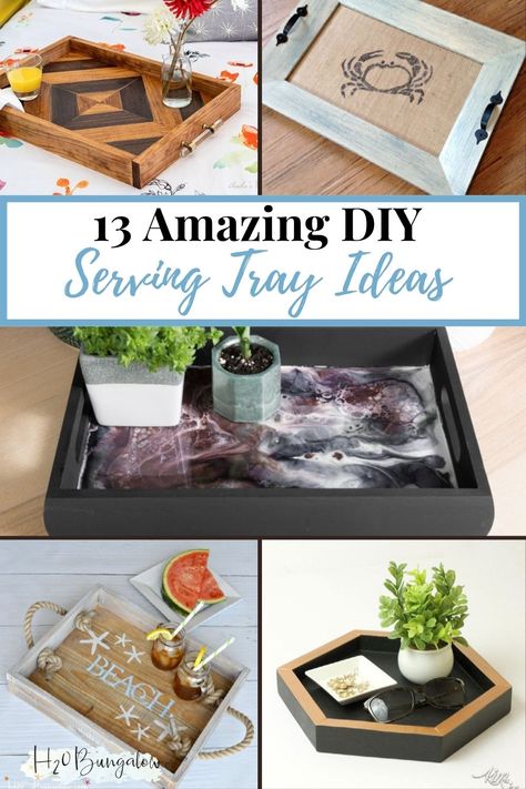 13 creative DIY serving tray ideas you can make with just a few tools. Each one has a tutorial on how to make a wooden serving tray. Diy Serving Tray Ideas, Serving Tray Ideas, Tray Decoration Ideas, Diy Serving Tray, Rustic Serving Trays, Tray Decoration, Woodworking Tutorials, Wooden Serving Tray, Serving Tray Decor