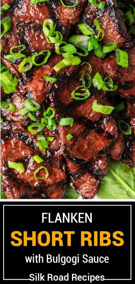 Flanken Ribs with Bulgogi Sauce Pork Flanken Ribs Recipe, Flanked Beef Short Ribs, Korean Beef Bulgogi Short Ribs, Flat Beef Short Ribs, Korean Bbq Ribs Marinade, Beef Chuck Flanken Ribs Recipes, Beef Flank Short Rib Recipes, Flanking Short Ribs, Korean Flanken Ribs