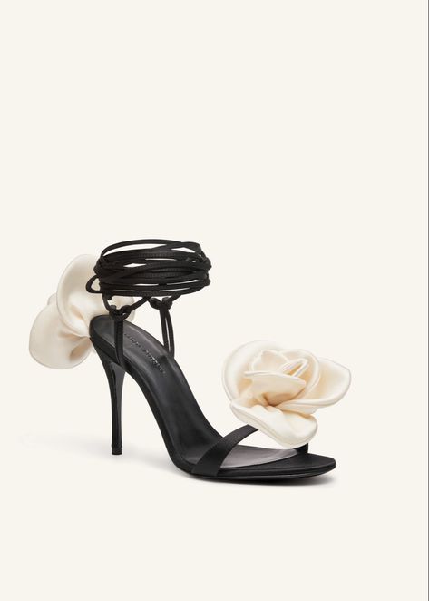 Ivory Flower, Magda Butrym, 3d Flowers, Heel Sandals, Black Satin, Satin, Sandals, Heels, Black