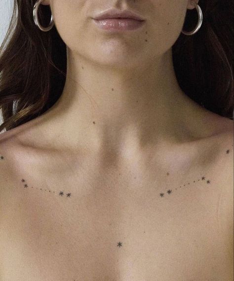 Constellation Collar Bone Tattoo, Collarbone Constellation Tattoo, Cygnus Constellation Tattoo, Abstract Collarbone Tattoo, Stars Collarbone Tattoo, Collarbone Star Tattoo, Star Sternum Tattoo, Sternum Tats, Shadows Tattoo