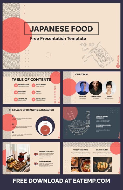 Japanese Food PowerPoint Presentation Template - Free PowerPoint Templates, Google Slides, Figma Deck And Resume Team Table, Free Powerpoint Templates, Minimalist Japanese, Google Slides Theme, Free Medical, Template Google, Slides Template, Presentation Template Free, Powerpoint Presentation Templates