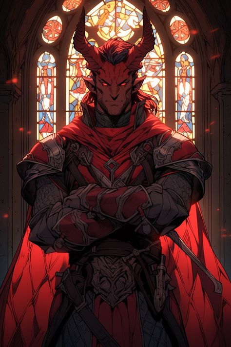 Red Head Character Design Male, Tiefling Fighter Male, Teifling Male Character Art, Tiefling Paladin Male, Male Tiefling Character Design, Tiefling Male Character Concept, Paladin Tiefling, Rogue Paladin, Tiefling Knight