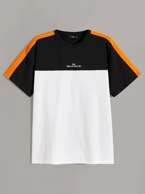 Men Slogan Graphic Colorblock Tee | SHEIN USA Sports Wear Fashion, Shein Men, Trendy Shirt Designs, Color Block Tee, Tshirt Design Men, Shirt Design Inspiration, Shirt Print Design, Tee Shirt Designs, Men Fashion Casual Outfits