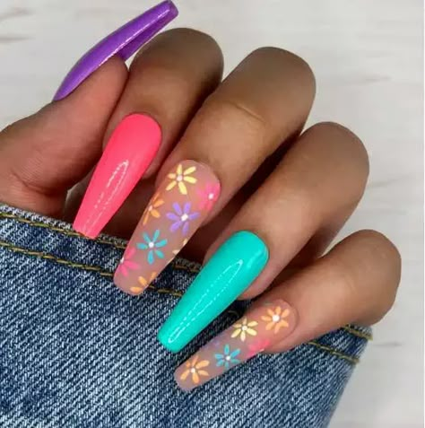 Top Ten Nail Trends 2023 Easter Acyrilics Nails Designs, Vibrant Spring Nails, Easter Colors Nails, Spring Nails 2023 Coffin, Encanto Nails Designs, Fun Easter Nails, Spring Nails Acrylic Coffin Long, Easter Nails Coffin, Mommy And Me Nails