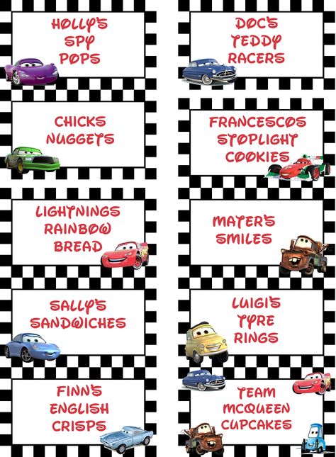 Cute food labels Lightning Mcqueen Food Labels, Disney Cars Food Labels Free Printable, Lightning Mcqueen Birthday Food Ideas, Disney Cars Birthday Games, Lightning Mcqueen Birthday Party Ideas Food, Disney Cars Birthday Party Ideas Food, Lighting Mcqueen Birthday Party Ideas, Lightning Mcqueen Birthday Party Ideas, Disney Cars Birthday Party Ideas