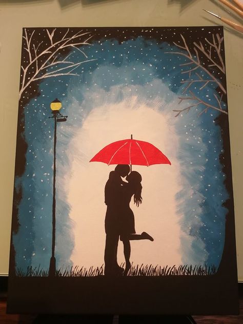 Acrylic Painting / romantic / couple / lovers / red umbrella painted by PramisBastelwelt Romantic Paintings For Him, Couple Shadow Painting, Couples Acrylic Painting, Lovers Painting Romantic, Lovers Painting Couple, Romantic Painting Ideas, Relationship Paintings, Romantic Canvas Painting, Romantic Acrylic Painting