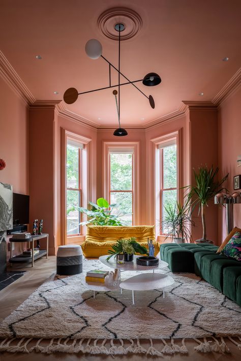 Clinton Hill Brownstone New York Townhouse, Clinton Hill, Brooklyn Brownstone, Vogue Living, Pink Walls, A Living Room, Architectural Digest, Elle Decor, Interior Designer