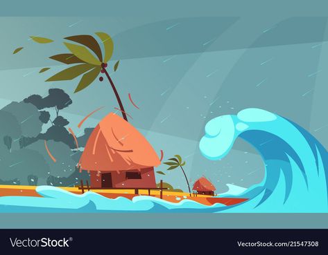 Tsunami For Kids, Tsunami Waves, Ocean Storm, Wave Illustration, Japanese Waves, Isometric Illustration, Vector Sketch, Surfing Waves, Landscape Drawings