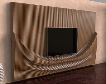 View Parametric Wall by Machine3DMarvels on Etsy Console Ideas, Tv Kastenwanden, Woodwork Plans, 3d Tv, Wall Unit Designs, Woodwork Projects, Routeur Cnc, Cnc Files, Wooden Console