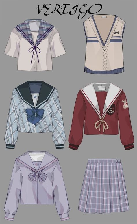 School Uniform Outfits Drawing, Uniform Sketch, Character Clothes, Anime Uniform, Drawing Ideas List, Fashion Reference, Character Reference, Drawing Clothes, Paper Doll