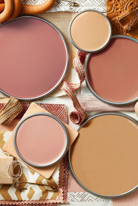 Benjamin Moore Paint Colors Terra Cotta, Clay And Pink Bedroom, Meditation Room Wall Color, Rust Pink Color Palettes, Terra Cotta Home Decor, Boho Bedroom Wall Colors, Living Room Warm Colors, Terra Cotta Bedroom, Clay Living Room