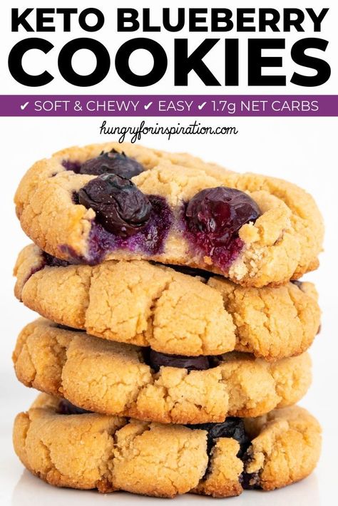 Super Easy Keto Blueberry Cookies with only 1.7g net carbs per cookie! 100% suitable for a low carb diet and healthy way to satisfy your sweet tooth on the keto diet! #ketocookies #lowcarbcookies #blueberrycookies #ketodesserts #ketotreat Galletas Keto, Keto Blueberry, Healthy Cookie, Keto Cookie Recipes, Desserts Keto, Blueberry Cookies, Postre Keto, Keto Friendly Desserts, Keto Brownies