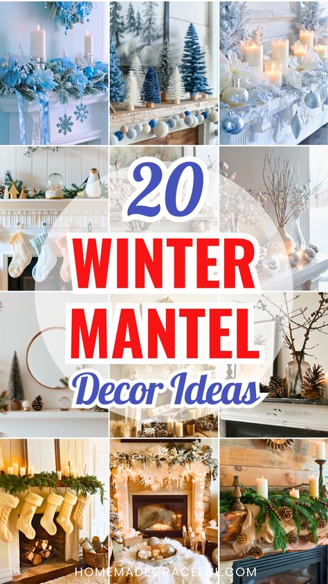 Elevate your fireplace with these 20 stunning winter mantel decorating ideas. From cozy farmhouse styles with rustic garlands to sleek modern designs featuring white candles and metallic accents, there’s something for every aesthetic. Create natural charm with pinecones and greenery, or embrace DIY projects for a personalized touch. Perfect for after-Christmas transitions, January decor, and adding a cozy winter vibe to any space. Over Mantel Decorating Ideas, Winter Mantel Decorating Ideas After Christmas, Winter Hearth Decor, Winter Mantles Ideas, After Christmas Mantel Decorating Ideas, Winter Mantel Ideas, Winter Fireplace Aesthetic, Winter Mantle Decor Ideas, January Mantel Decorating Ideas