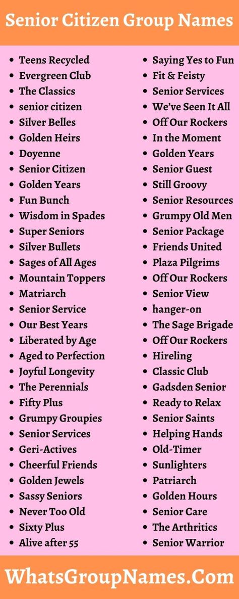 252+ Senior Citizen Group Names For Ministry, Old People Group [2021] Life360 Group Names, Senior Citizen Day Spirit Week, Senior Programs, Group Therapy Activities, Group Names Ideas, Catchy Names, Womens Group, Elderly Activities, Meaningful Names