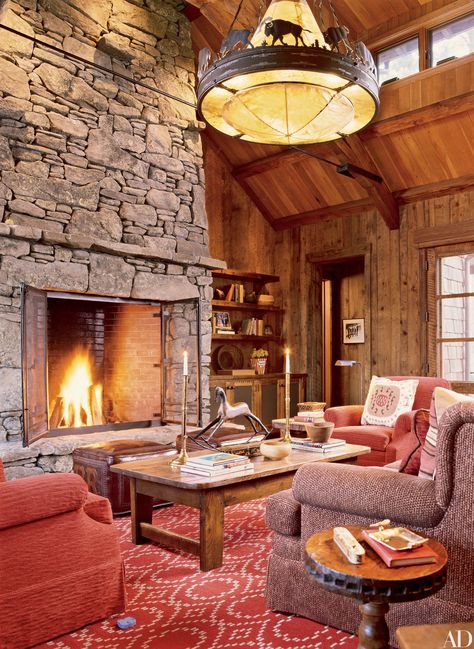 7 Homes With Rustic Stone Fireplaces Photos | Architectural Digest Rustic Stone Fireplace, Family Ranch, Adirondack Style, South Carolina Homes, Rustic Stone, Eclectic Living Room, Hamptons House, Colorado Homes, Large Stone