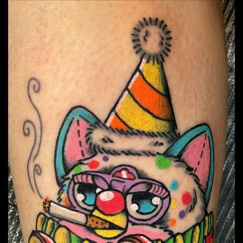 Riley Hendricks on Instagram: "You too can have this lil clown at your party! He takes the following forms of payment: Cartons of cigarettes, teeth, spines, small shiny trinkets, and Venmo. #furby #clown #clownfurby #furbytattoo #party #clowntattoo #kawaii #traditionaltattoo #tradtattoos #smoking #ashtray #partyclown #kawaiitraditional #cutetraditional #tattoopunks #kingpintattoosupply #dankubinmachines #shagbuiltd20 #solidink #allegoryblak #rileyhendricks #femaletattooartist #floridatattooartis Furby Tattoo Design, Clown Furby, Furby Tattoo, Shiny Trinkets, Clown Tattoos, Clown Stuff, Florida Tattoos, Inspo Pictures, Bright Tattoos