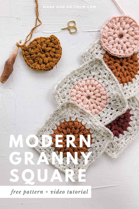 Modern Granny Square, Modern Haken, Granny Square Häkelanleitung, Granny Square Crochet Patterns Free, Confection Au Crochet, Crochet Circles, Haken Baby, Crochet Granny Square, Crochet Square Patterns