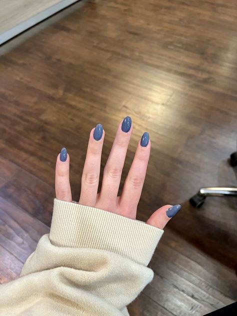 Grey Blue Gel Nails, Cool Toned Blue Nails, Cadet Blue Nails, Ashy Blue Nails, Dark Dusty Blue Nails, Blue Grey Nails Acrylic, Gray Blue Nails Acrylic, Dark Blue Grey Nails, Stone Blue Nails