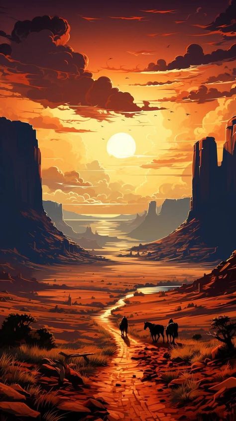 Western Artwork, Western Landscape, Western Paintings, Cowboy Art, Cool Wallpapers Art, Fantasy Art Landscapes, Jolie Photo, Western Art, Landscape Wallpaper