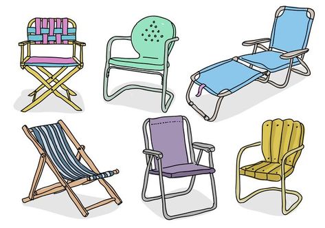 Camping Chair Illustration, Summer Chairs, Camping Pics, Ideas Sketch, Chair Drawing, Doodle Vector, Lawn Chair, Vector Art Design, Casual Art