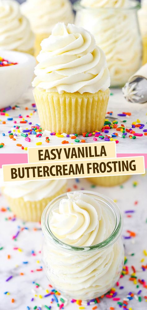 Easy Vanilla Buttercream Frosting, Best Vanilla Buttercream Frosting, Mm Cupcakes, Best Vanilla Buttercream, Best Frosting Recipe, Vanilla Buttercream Icing, Homemade Buttercream, Creamy Frosting, Frosting Recipes Easy