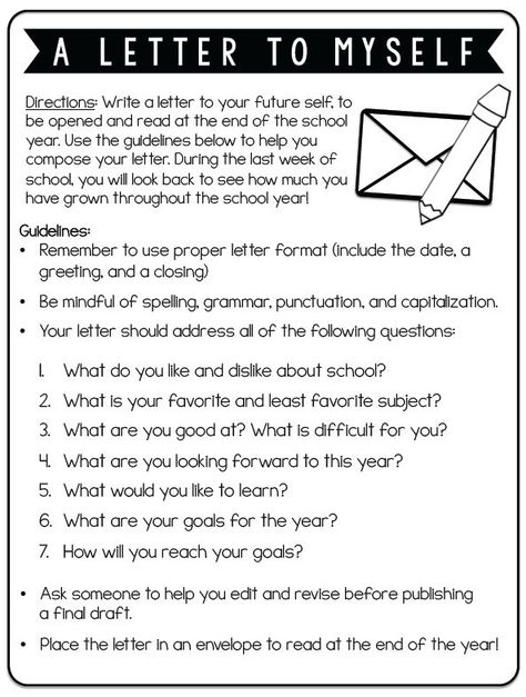 Have your student write a letter to their future self!  1: Written for them to read at the end of the school year. 2: Written for them to receive right before they graduate high school! They will be very thankful. Year 5 Transition Day Activities, First Week Of School Ideas High School, Transition Day Activities Ks2, Transition Activities Ks2, Letter To Self, First Week Activities, Middle School Activities, First Day Activities, Write A Letter