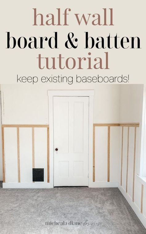 Toddler Room Wall Ideas, Half Wall Board And Batten, Remove Baseboards, Half Wall Ideas, Batten Diy, Gender Neutral Nursery Design, How To Start Painting, Diy Board And Batten, Dining Room Wainscoting