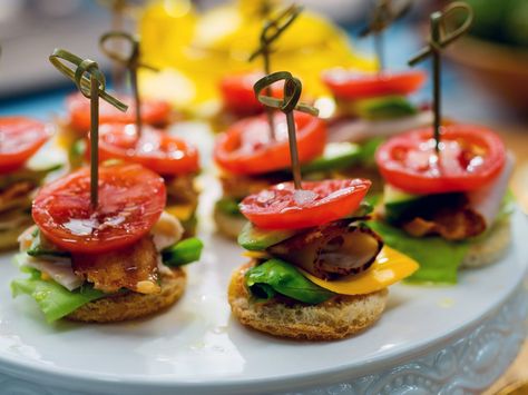 Mini Club Tea Sandwiches recipe from Marcela Valladolid via Food Network Italian Finger Foods, Club Sandwich Recipes, The Kitchen Food Network, Tea Sandwiches Recipes, Party Sandwiches, Mini Bites, Mini Sandwiches, Finger Sandwiches, Club Sandwich