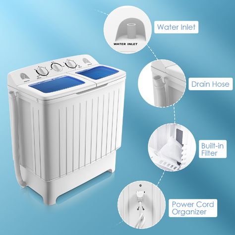 Costway Portable Mini Compact Twin Tub 20lb Washing Machine Washer - Bed Bath & Beyond - 15633692 Twin Tub Washing Machine, Power Cord Organizer, Spin Dryers, Twin Tub, Portable Washing Machine, Motor Homes, Doing Laundry, Cord Organization, Gravity