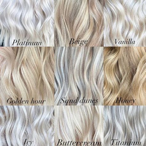 Ice Baylage Hair, Platinum Blonde Hair With Extensions, Blonde Ice Hair, Light Cold Blonde Hair, Blonde Tones Shades, Shades Of Blonde Hair Color Chart, Creamy Platinum Blonde Hair, Blonde Toner Before And After, Different Types Of Blonde Hair Shades