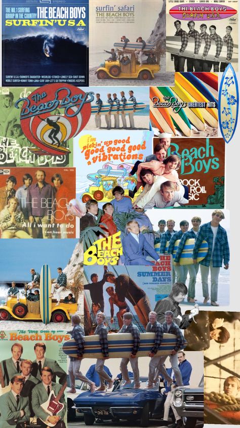 #vintage #beach #thebeachboys #surfing #60s The Beach Boys Aesthetic, Retro Surf Aesthetic Wallpaper, Beach Boys Aesthetic, Beach Boys Wallpaper, The Beach Boys Wallpaper, Surf Collage Wallpaper, Beach Boys Band, Beach Boys Poster, The Beach Boys Shirt