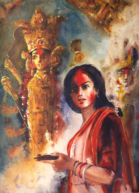 Indian Painters, Poem Illustration, Watercolor Indian, Durga Painting, Vedic Art, Female Art Painting, Shiva Art, Indian Folk Art, Indian Artist