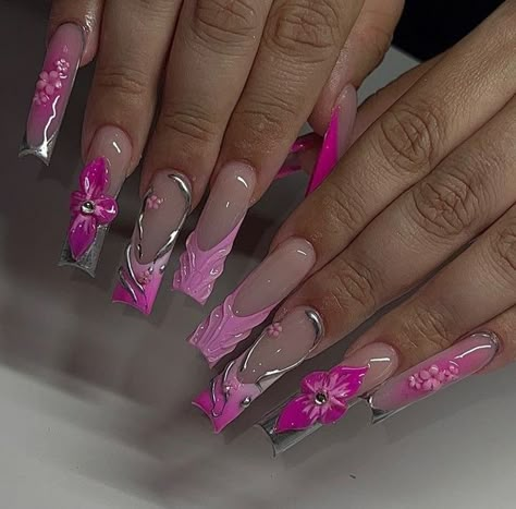 Pink Junk Nails, Pink Nails Fall, Instagram Baddie Acrylic Nails, Nails Shape Coffin, Baddie Acrylic Nails, Acrylic Nails Purple, Pink Square Nails, Exotic Nail Designs, Shirt Nails