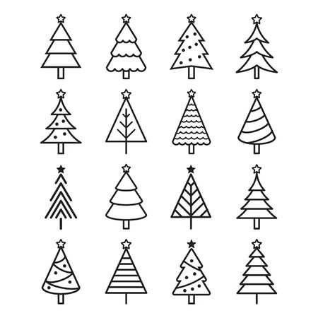 Simple Ornament Drawing, Line Drawing Christmas Tree, Drawing Christmas Trees Easy, Line Art Christmas Tree, How To Draw Ornaments, Christmas Tree Sketch Simple, Christmas Tree Drawing Simple, Christmas Tree Line Art, Cute Christmas Drawings Easy Simple