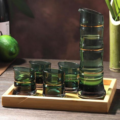 Amazon.com: DUJUST Japanese Sake Set for 4, Bamboo Design in Golden Trim, 1 Sake Bottle, 1 Wooden Sake Tray, and 4 Sake Cups, Cold/Warm/Hot Sake Carafe, Special Japanese Gifts Set - 6 pcs (Gradient Green) : Home & Kitchen Sake Cups, Sake Bottle, Japanese Bamboo, Gifts Set, Sake Set, Japanese Gifts, Japanese Sake, Bamboo Design, Sake