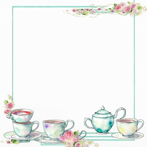 Diy Menu Cards, Tea Background, Tea Cup Art, Tea Cup Party, Spring Garden Party, Vw Art, Border Templates, Tea Party Invitations, Spring Tea