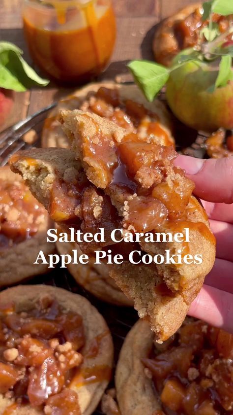 Peach Cobbler Cookies, Cobbler Cookies, Apple Pie Cookie, Caramel Apple Pie Cookies, Stephanie Simmons, Salted Caramel Apple Pie, Apple Pie Cookies, Salted Caramel Cookies, Pie Cookies