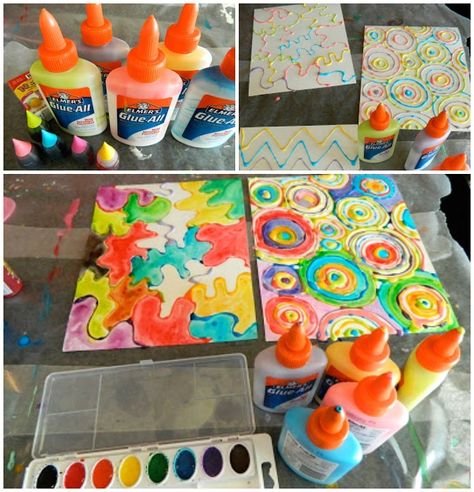 Painting With Watercolors, Glue Art, Vintage Umbrella, Elmer's Glue, Homeschool Art, Tableau Art, Camping Art, Preschool Art, Art Classroom