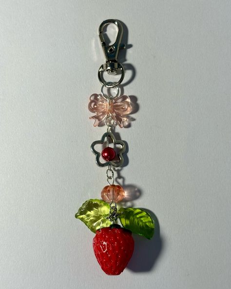 STRAWBERRY KEYCHAINS🍓🌱👒 available now on my etsy shop starting at $8 ea or w my promo code 'STRAWBERRIES' you can get 20% off when you buy two keychains! they're only four inches long so they'll make the perfect accessory to hang on your bag, with your keys, etc. a tutorial for these can be found on my tiktok! *SOLD: 1x . . . #francescascreations #jewelrycontent #glassbeadedjewelry #handmadejewelry #glassbeads #temubeads #strawberry #strawberrycore🍓 #strawberrykeychains #matchingkeych... Cute Room Aesthetic, Strawberry Custard, Keychain Crafts, Kawaii Bracelet, Hair Mask For Growth, Cute Keychains, Bead Jewellery, Phone Charm, Jewelry Business