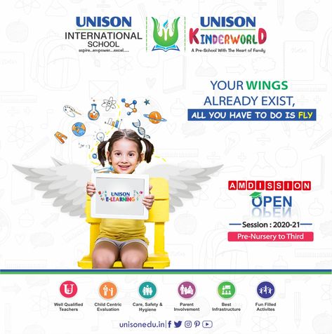 Admissions Open for the session 2020-2021 #bestpreschool #unisonkinderworld #cbseschool #unisoninternationalschool Preschool Advertisement Ideas, Preschool Creative Ads, Admission Open Creative Ads, Admission Open Creative Poster, School Creative Ads, Admission Open Banner, Admission Open Poster, Montessori Design, Canva Course