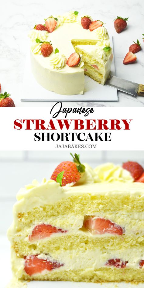 Moist, light, and fluffy Japanese Strawberry Shortcake recipe for all occasions, made with lightly sweetened whipped cream, sponge cake, and fresh strawberries in each layer. Asian Strawberry Cake, Japanese Strawberry Shortcake, Curry Bread, Honey Dessert, Strawberry Shortcake Recipe, Fresh Fruit Cake, Scratch Cooking, Birthday Cake For Mom, Matcha Cookies