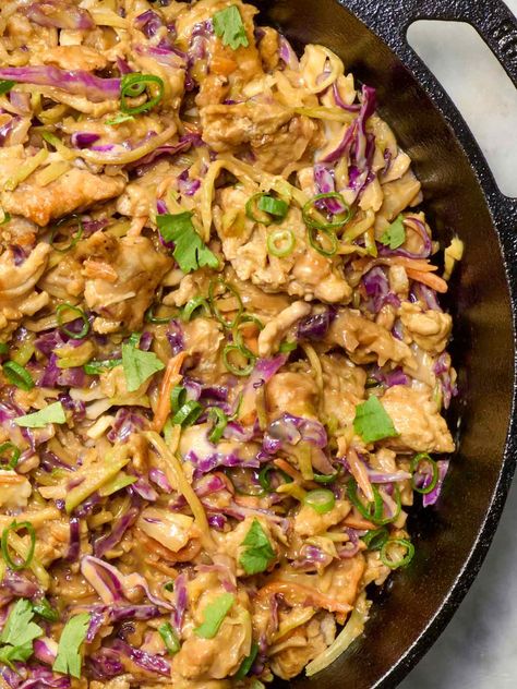 overhead shot of a peanuty chicken vegetable skillet Healthy Dinners Cheap, Easy Dinner Recipes Healthy Cheap, Chicken And Vegetable Skillet, Cheap Easy Dinners, Vegetable Skillet, Veggie Mains, Easy Chicken Dinner, Mediterranean Meals, One Pan Dinner