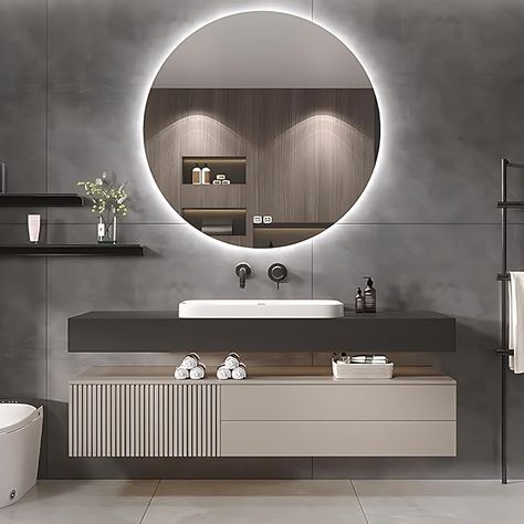 Amazon.com: ZGNBSD Bathroom Vanity (32'', Khaki) with Sink, Floating Wall Mounted, Smart LED Defog Mirror, Solid Wood, 2 Drawers & Optimized Storage : Tools & Home Improvement Floating Vanity Powder Room, Floating Bathroom Sink, Sink Drawer, River Garden, Floating Sink, Storage Bathroom, Floating Vanity, Sink Cabinet, Medical Spa