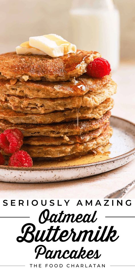 Overnight Oat Pancakes, Overnight Oatmeal Pancakes, Overnight Oats Pancakes, Oatmeal Buttermilk Pancakes, Oatmeal Pancakes Recipe, The Food Charlatan, Homemade Oatmeal, Overnight Oat, Cinnamon Oatmeal