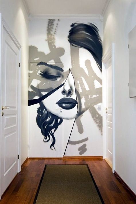 40 Elegant Wall Painting Ideas For Your Beloved Home - Bored Art Creative Wall Painting Ideas, Koti Diy, Creative Wall Painting, Abstract Wall Painting, Charcoal Drawings, Hur Man Målar, Creative Wall, Interior Deco, Wall Ideas