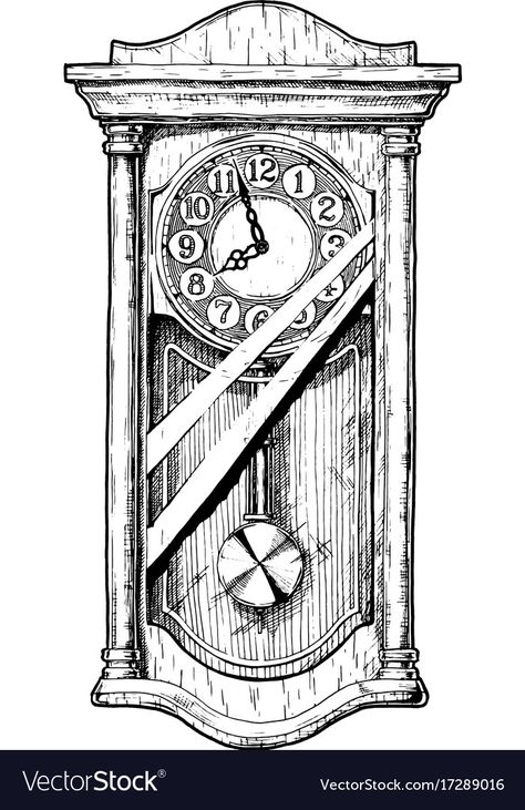 Old Clock Illustration, Pendulum Clock Drawing, Old Clock Drawing, Clock Sketch, Wall Clock Drawing, Old Fashioned Clock, Clock Illustration, Clock Drawing, Clock Vector