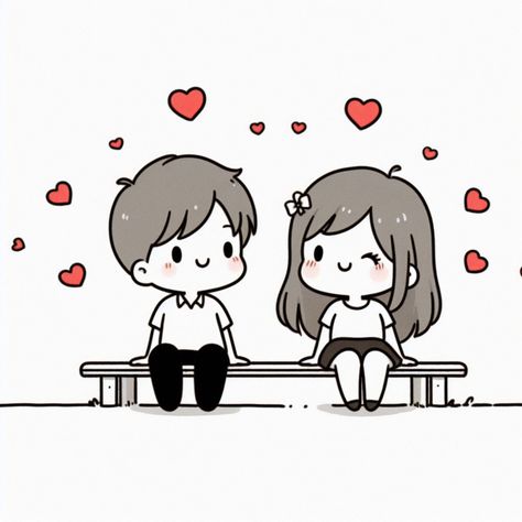 Cute Chibi Couple Kawaii, Relationship Doodles, Cute Love Doodles Couples, Cute Cartoon Couple, Couples Doodles, Cute Chibi Couple, Birthday Drawing, Cute Drawings Of Love, Couples Doll