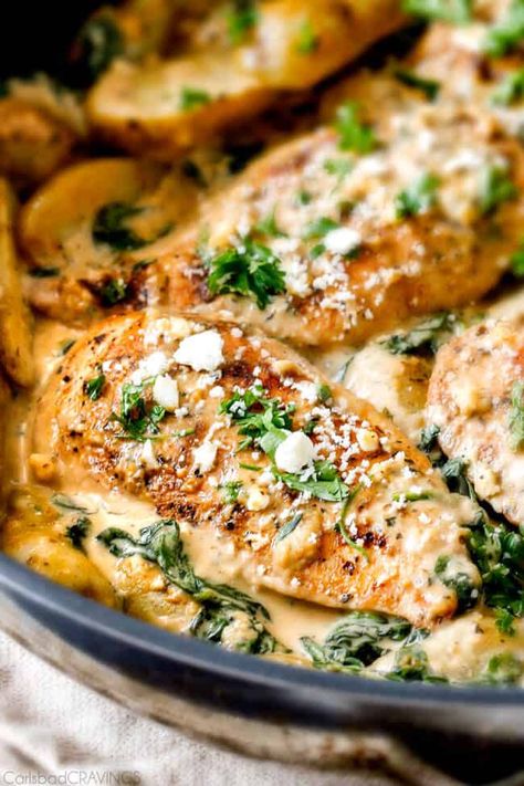 Maple Dijon Chicken Skillet (30 Minutes) - Carlsbad Cravings Potatoes And Spinach, Maple Dijon Chicken, Chicken With Potatoes, Tarragon Chicken, Skillet Dinner Recipes, Dijon Chicken, Chicken Skillet Recipes, Chicken Skillet, Carlsbad Cravings