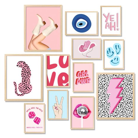 Collage Aesthetic Pictures, Amazon Findings, Wall Collage Aesthetic, Preppy Wall Collage, Preppy Bedroom Decor, Trendy Room, Trendy Stuff, Preppy Wall Art, Preppy Decor