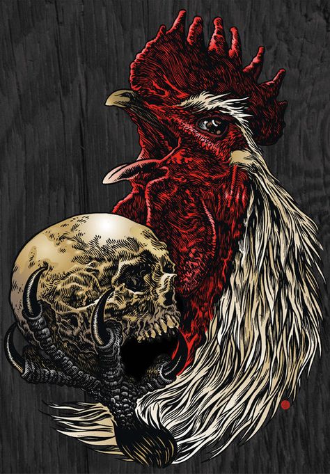 Glenno Art Chicken Skull Tattoo, Tato Joker, Baby Murugan Paintings, Che Guevara Art, Samurai Warrior Tattoo, Chicken Tattoo, Rooster Tattoo, Rooster Logo, Chicken Illustration